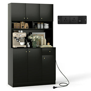 Tall Pantry Cabinet Kitchen Cabinet with USB Ports and Adjustable Shelves