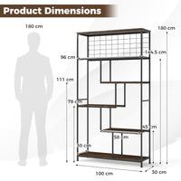 6-tier Tall Bookshelf, Industrial Freestanding Plant Stand with Metal Net
