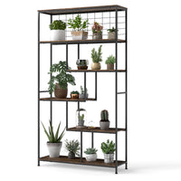 6-tier Tall Bookshelf, Industrial Freestanding Plant Stand with Metal Net