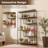 6-tier Tall Bookshelf, Industrial Freestanding Plant Stand with Metal Net