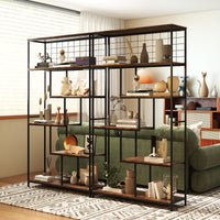 6-tier Tall Bookshelf, Industrial Freestanding Plant Stand with Metal Net