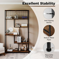 6-tier Tall Bookshelf, Industrial Freestanding Plant Stand with Metal Net