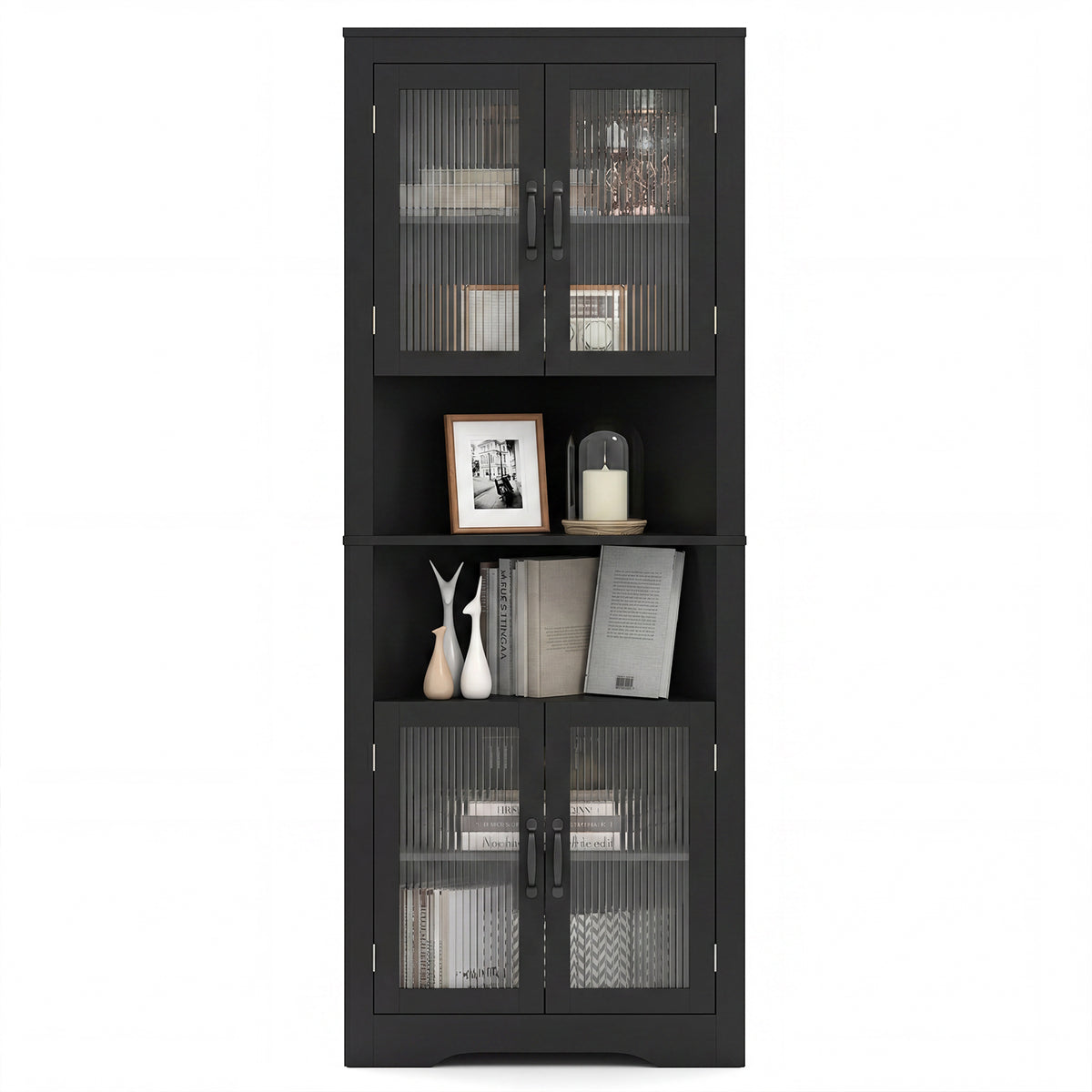 Space-saving Triangular Bathroom Cabinet w/ 4 Tempered Glass Doors