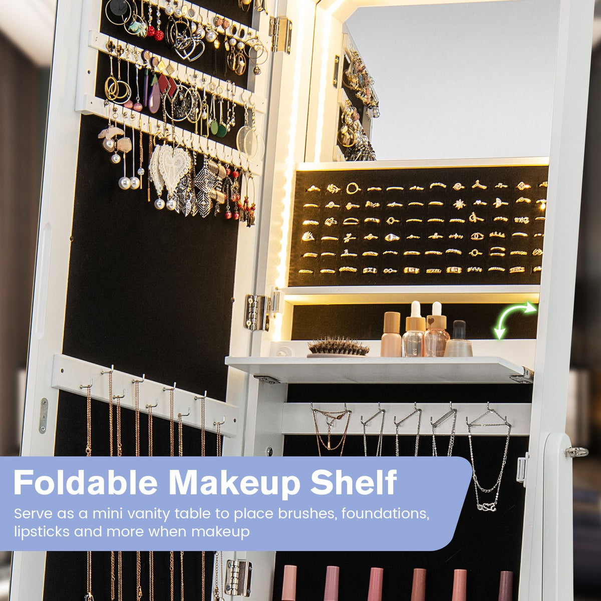 Jewelry Mirror Armoire with Adjustable Tilt Angle and Large Capacity