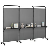 Giantex 3-Panel Folding Room Divider, 188cm Rolling Privacy Screen w/ 3 Metal Shelves, Lockable Wheels