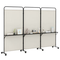 Giantex 3-Panel Folding Room Divider, 188cm Rolling Privacy Screen w/ 3 Metal Shelves, Lockable Wheels