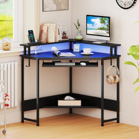 Corner Desk w/ Charging Station, Home Triangle Gaming Desk w/ LED