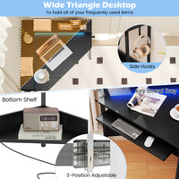 Corner Desk w/ Charging Station, Home Triangle Gaming Desk w/ LED