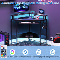 Corner Desk w/ Charging Station, Home Triangle Gaming Desk w/ LED