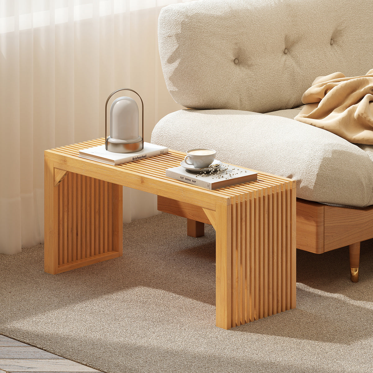 Bamboo Dining Bench, 90cm Long Entryway Bench