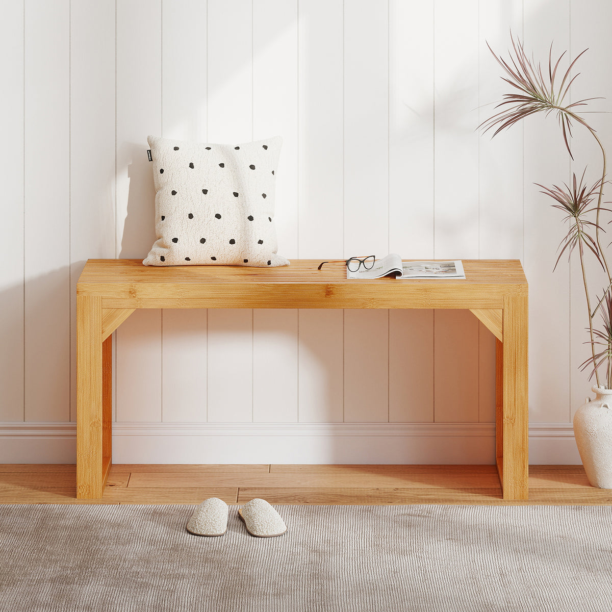 Bamboo Dining Bench, 90cm Long Entryway Bench
