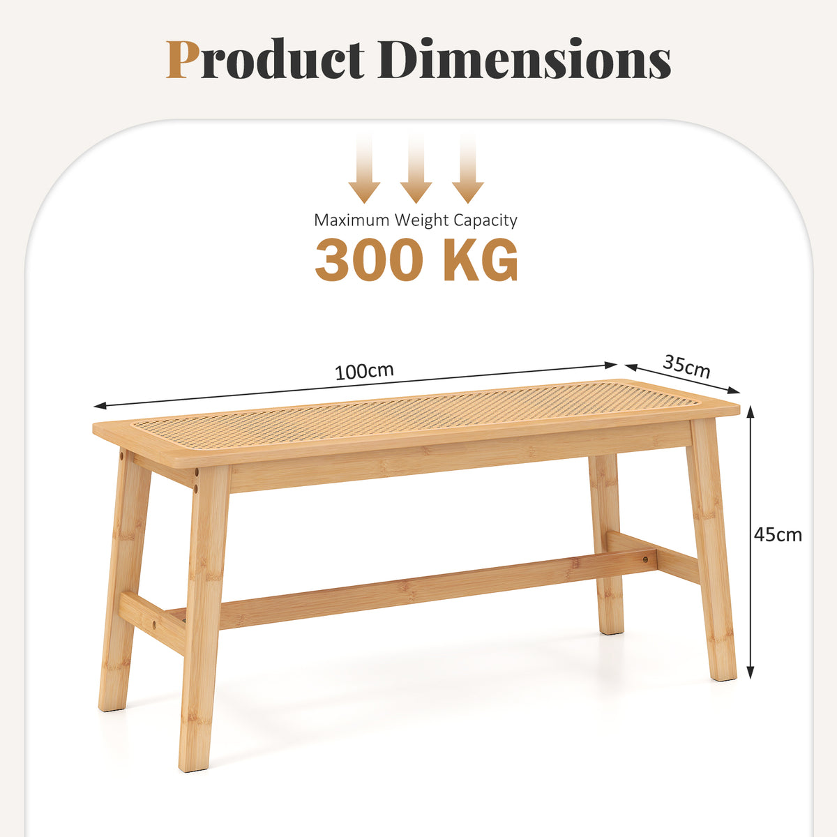 100cm Bamboo Dining Bench with Handwoven Rattan Seat