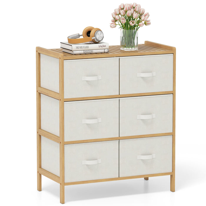 6-Drawer Dresser for Bedroom, Bamboo Storage Tower with 6 Foldable Fabric Drawers