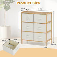 6-Drawer Dresser for Bedroom, Bamboo Storage Tower with 6 Foldable Fabric Drawers