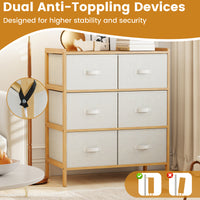 6-Drawer Dresser for Bedroom, Bamboo Storage Tower with 6 Foldable Fabric Drawers