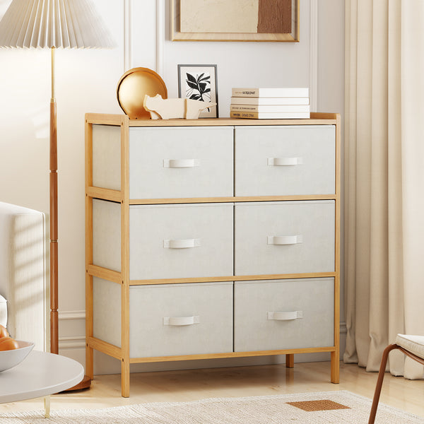 6-Drawer Dresser for Bedroom, Bamboo Storage Tower with 6 Foldable Fabric Drawers