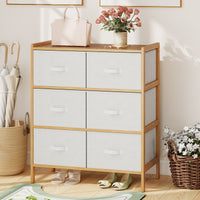 6-Drawer Dresser for Bedroom, Bamboo Storage Tower with 6 Foldable Fabric Drawers