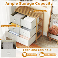 6-Drawer Dresser for Bedroom, Bamboo Storage Tower with 6 Foldable Fabric Drawers