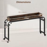 Queen Size Mobile Bed Desk with Adjustable Height and Length