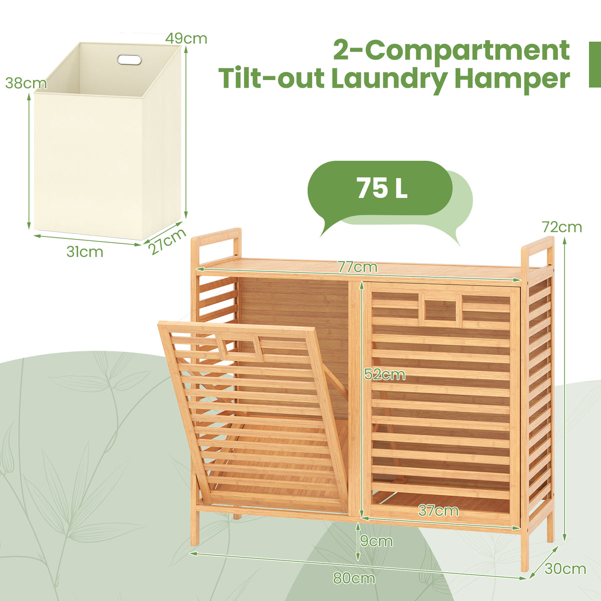 Double Tilt-out Laundry Hamper, Dual Laundry Basket Organizer with Top Shelf