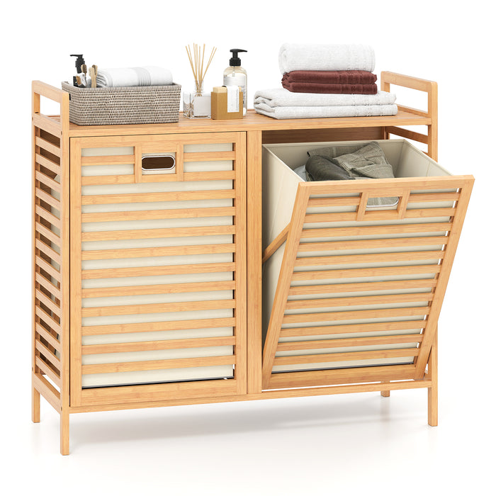 Double Tilt-out Laundry Hamper, Dual Laundry Basket Organizer with Top Shelf