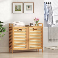 Double Tilt-out Laundry Hamper, Dual Laundry Basket Organizer with Top Shelf
