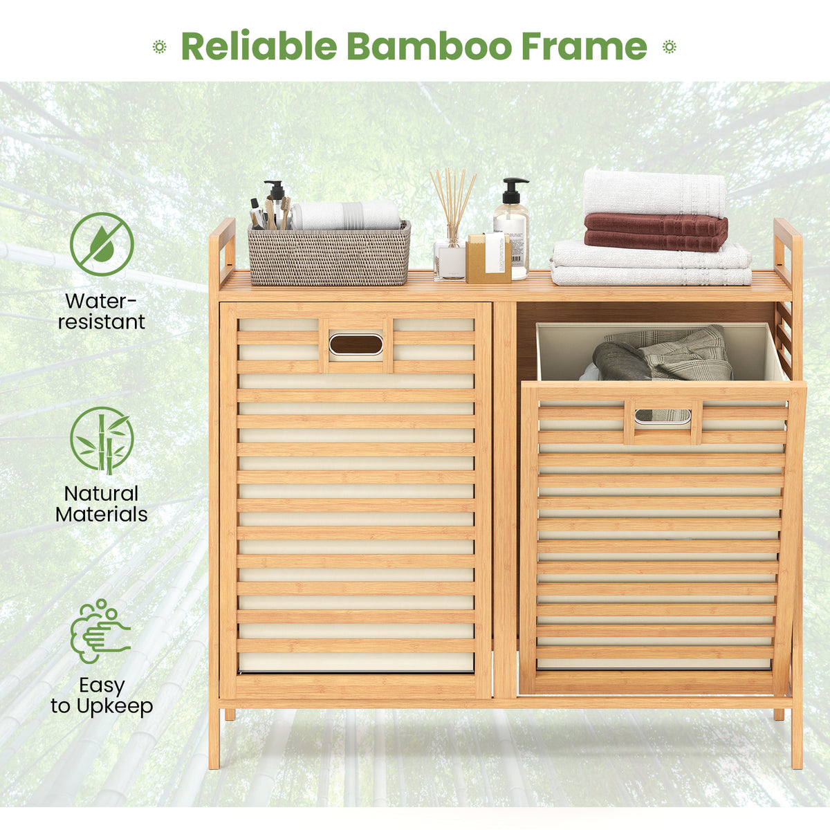 Double Tilt-out Laundry Hamper, Dual Laundry Basket Organizer with Top Shelf