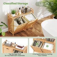 Double Tilt-out Laundry Hamper, Dual Laundry Basket Organizer with Top Shelf