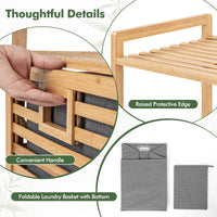 Giantex Tilt-out Laundry Hamper, Bamboo Wood Laundry Shelf Cabinet, Space-saving Laundry Hamper