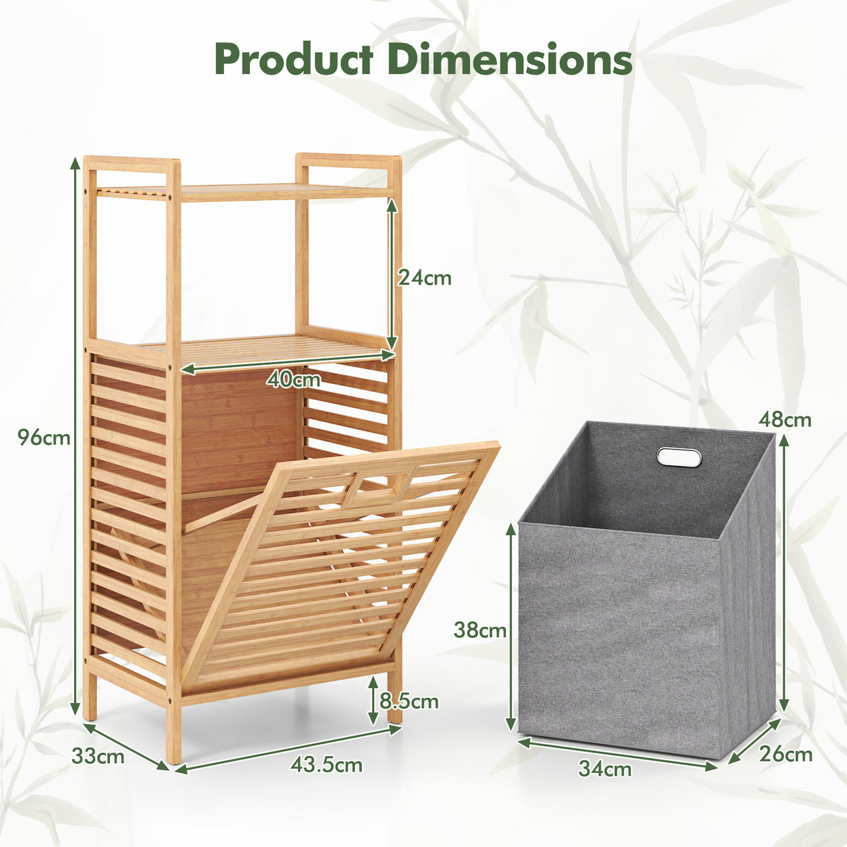 Giantex Tilt-out Laundry Hamper, Bamboo Wood Laundry Shelf Cabinet, Space-saving Laundry Hamper