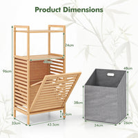 Giantex Tilt-out Laundry Hamper, Bamboo Wood Laundry Shelf Cabinet, Space-saving Laundry Hamper
