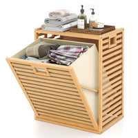 Large Tilt-out Laundry Hamper, Bamboo Laundry Cabinet Organizer with Wide Top & Tilt-out Basket