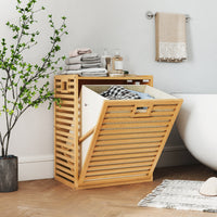 Large Tilt-out Laundry Hamper, Bamboo Laundry Cabinet Organizer with Wide Top & Tilt-out Basket