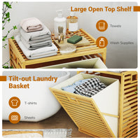 Large Tilt-out Laundry Hamper, Bamboo Laundry Cabinet Organizer with Wide Top & Tilt-out Basket