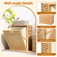 Large Tilt-out Laundry Hamper, Bamboo Laundry Cabinet Organizer with Wide Top & Tilt-out Basket