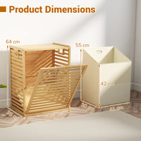 Large Tilt-out Laundry Hamper, Bamboo Laundry Cabinet Organizer with Wide Top & Tilt-out Basket