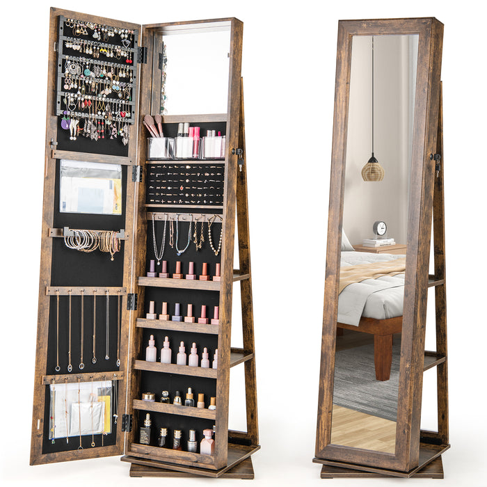 360° Swivel Jewelry Armoire, Standing Jewelry Organizer with Full Length Mirror