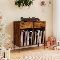 Record Player Stand w/ Power Outlets Vinyl Record Storage Turntable Display