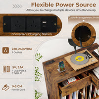Record Player Stand w/ Power Outlets Vinyl Record Storage Turntable Display