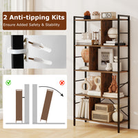 Giantex 5-Tier Bookshelf, Industrial Style Bookcase with Metal Frame, Free Standing Storage Display Shelves