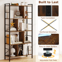 Giantex 5-Tier Bookshelf, Industrial Style Bookcase with Metal Frame, Free Standing Storage Display Shelves