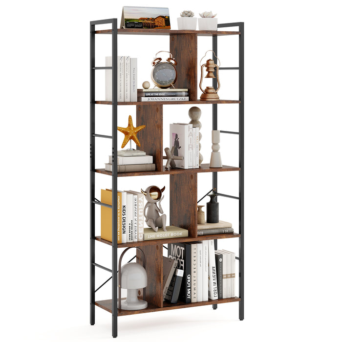 Giantex 5-Tier Bookshelf, Industrial Style Bookcase with Metal Frame, Free Standing Storage Display Shelves