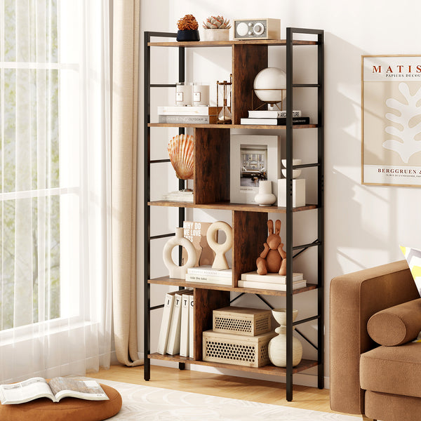 Giantex 5-Tier Bookshelf, Industrial Style Bookcase with Metal Frame, Free Standing Storage Display Shelves