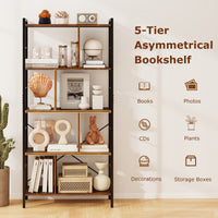 Giantex 5-Tier Bookshelf, Industrial Style Bookcase with Metal Frame, Free Standing Storage Display Shelves