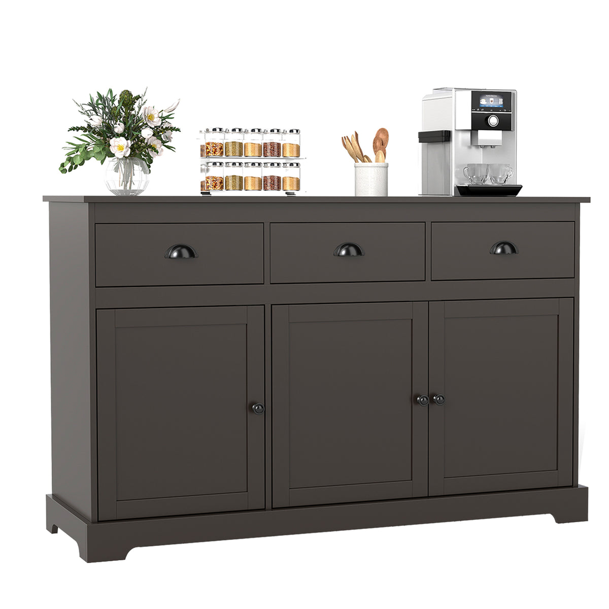 Modern Buffet Sideboard, 1.4m Storage Cabinet with 3 Drawers, 3 Doors & 2 Adjustable Shelves