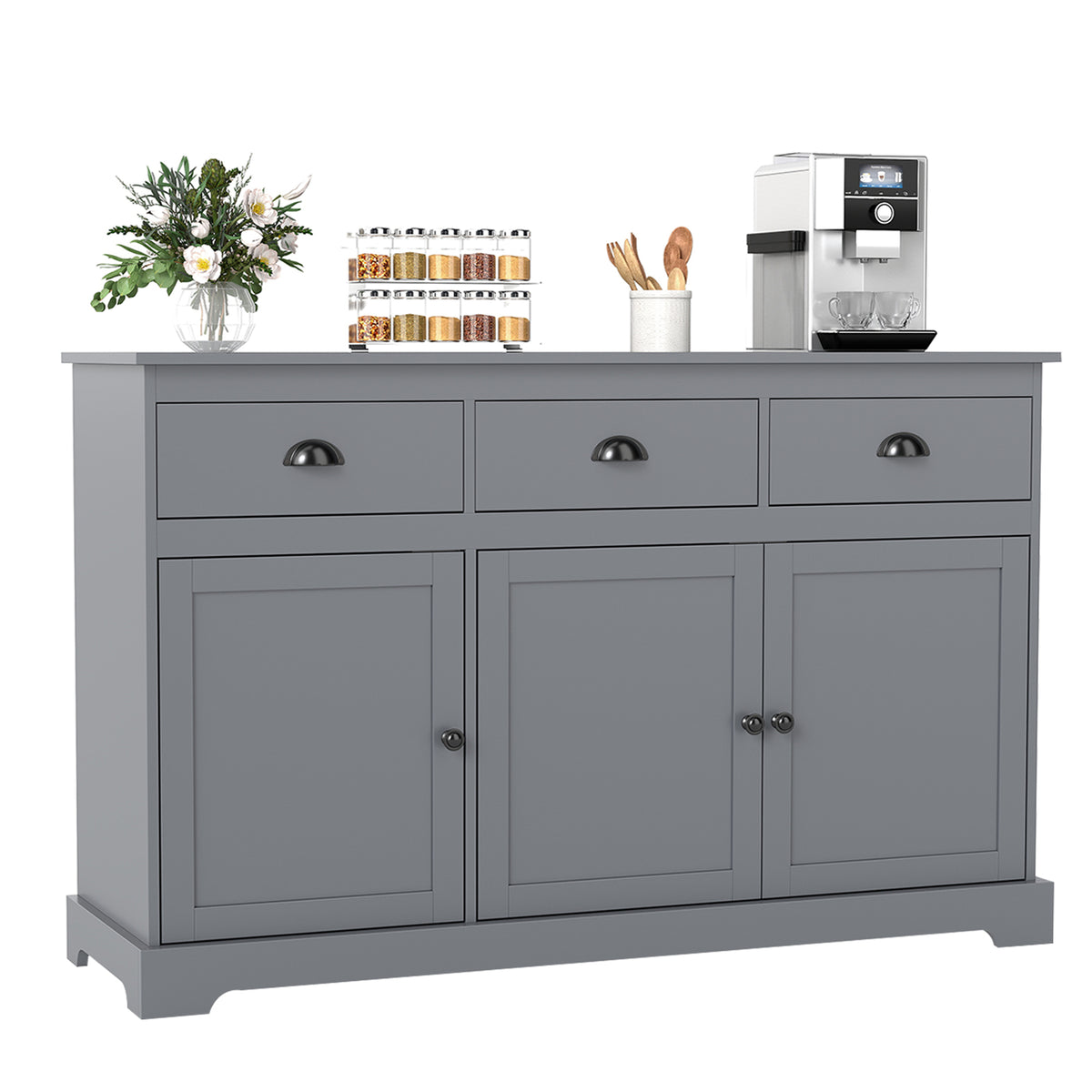 Modern Buffet Sideboard, 1.4m Storage Cabinet with 3 Drawers, 3 Doors & 2 Adjustable Shelves