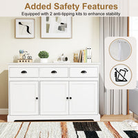 Modern Buffet Sideboard, 1.4m Storage Cabinet with 3 Drawers, 3 Doors & 2 Adjustable Shelves