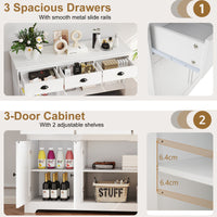 Modern Buffet Sideboard, 1.4m Storage Cabinet with 3 Drawers, 3 Doors & 2 Adjustable Shelves