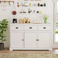 Modern Buffet Sideboard, 1.4m Storage Cabinet with 3 Drawers, 3 Doors & 2 Adjustable Shelves