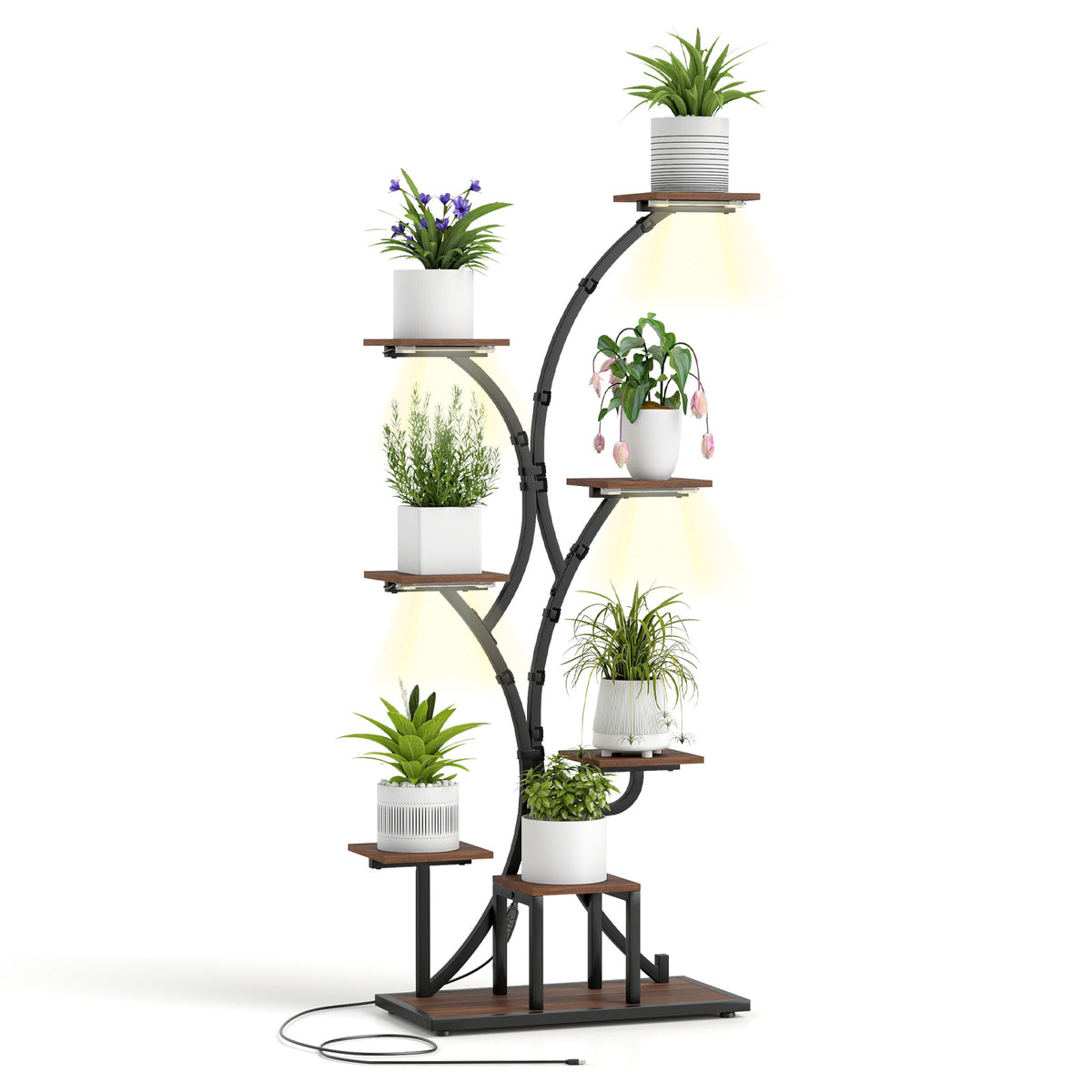 Indoor Plant Stand with Grow Lights, 146CM Tall 8-Tier Corner Metal Plant Shelf